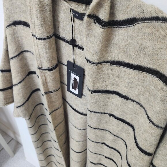 Peruzzi Women's Sandy Brown & Black Striped Short Sleeved Knit Cardigan Size 16 - Picture 3 of 5